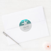 Aqua & witte glans zeester strand bruiloft favor ronde sticker (Envelop)