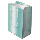 Aqua Witte Mint Gouden Confetti Kerstmis Medium Cadeauzakje (Achterkant Gekanteld)