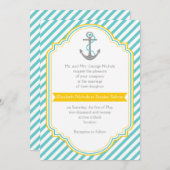 Aqua, witte strepen & anker nautische bruiloft kaart (Voorkant / Achterkant)