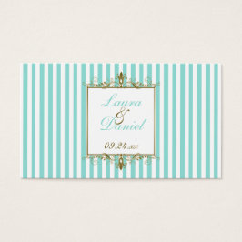 Aqua, witte strepen gouden rollen bruiloft gunst L Visitekaartjes