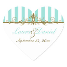 Aqua, witte strepen gouden rollen bruiloft Sticker