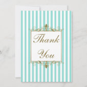 Aqua, witte strepen gouden rollen FOTO Dank u Bedankkaart (Voorkant)