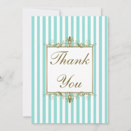 Aqua, witte strepen gouden rollen FOTO Dank u Bedankkaart