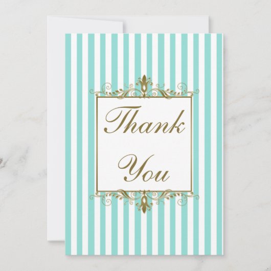 Aqua, witte strepen gouden rollen FOTO Dank u Bedankkaart (Voorkant)