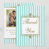 Aqua, witte strepen gouden rollen FOTO Dank u Bedankkaart (Voorkant / Achterkant)