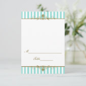 Aqua, witte strepen met Gold Scrolls Plaatskaart (Staand voorkant)