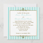 Aqua, witte strepen met gouden rollen uitnodiging (Achterkant)