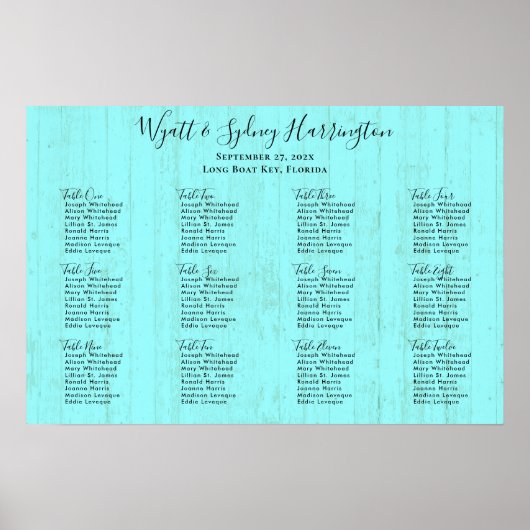 Aqua Wood Grain Driftwood Reception Grafiek Poster (Voorkant)