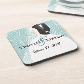 Aqua Wood Grain Pattern Bride and Groom Onderzette Drankjes Onderzetter (Linkerzijde)