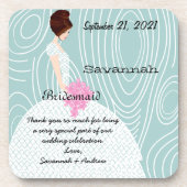 Aqua Wood Grain Pattern Bridesmaid Onderzetters (Voorkant)