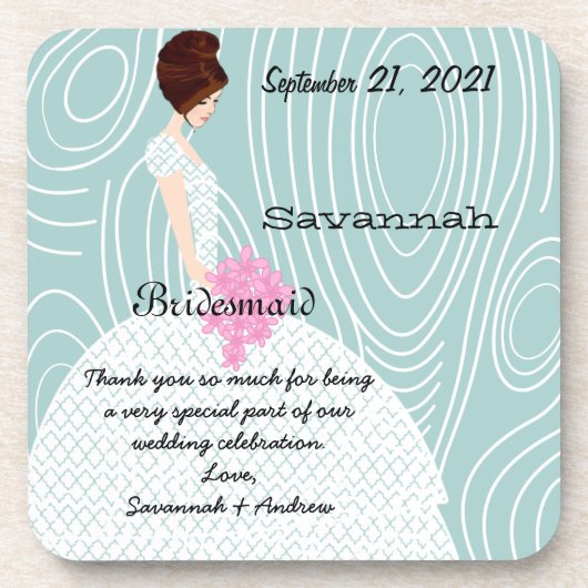 Aqua Wood Grain Pattern Bridesmaid Onderzetters (Voorkant)