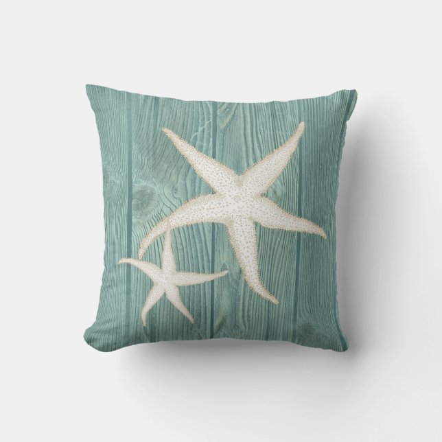  Aqua Wood Pillow van Starfish Cream Kussen (Voorkant)
