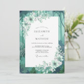 Aqua Woodland Leaf Bruiloft Kaart (Staand voorkant)