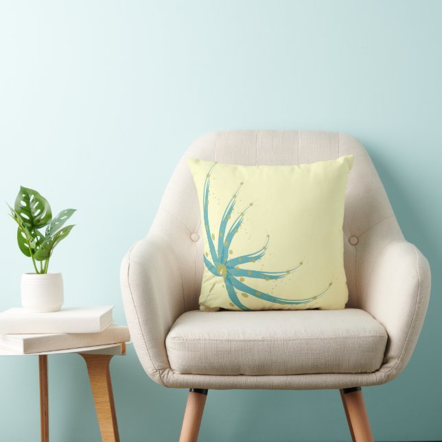 Aqua Yellow en Chartreuse Modern Floral Pillow Kussen (Stoel)