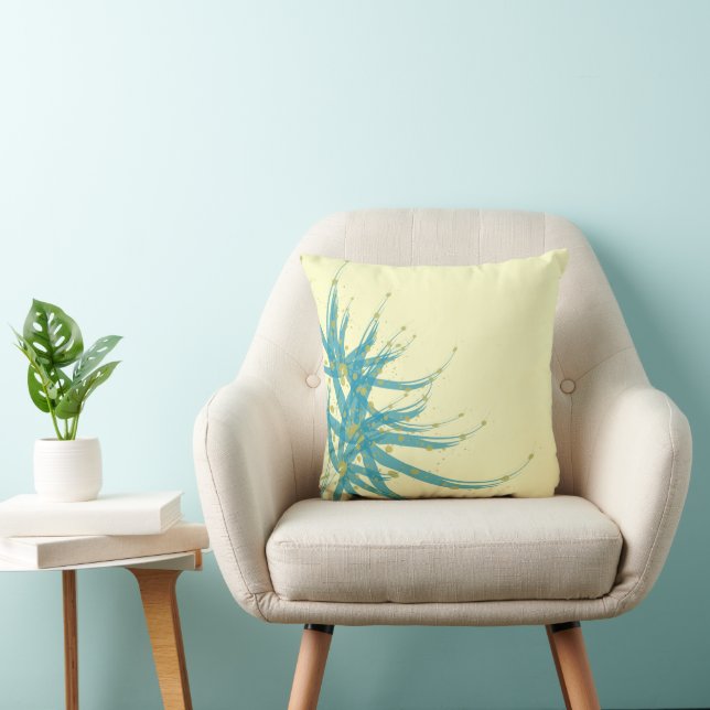 Aqua Yellow en Chartreuse Modern Floral Pillow Kussen (Stoel)