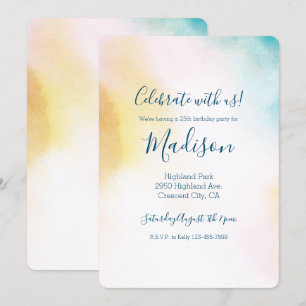 Aqua Yellow Gold Blush Tie Dye Ombre Kaart