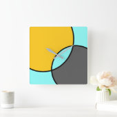 Aqua Yellow Grey Black Circles Vierkante Klok (Huis)