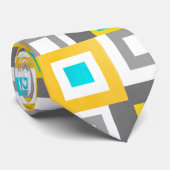 Aqua Yellow Grey Geometric Squares Patroon Stropdas (Opgerold)