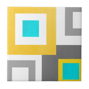 Aqua Yellow Grey White Geometric Block Tegeltje