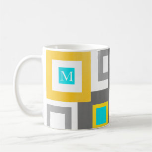Aqua Yellow Grey White Geometric Color Block Koffiemok