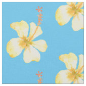 Aqua Yellow Hibiscus Tropical Flowers Stof (Close Up)