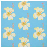 Aqua Yellow Hibiscus Tropical Flowers Stof (Swatch)