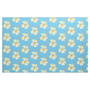 Aqua Yellow Hibiscus Tropical Flowers Stof