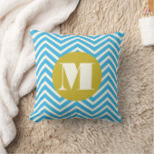 Aqua Yellow Ivory Monogram Modern Zig Zag Pillow Kussen (Deken)