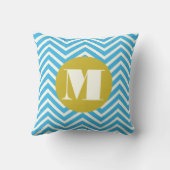 Aqua Yellow Ivory Monogram Modern Zig Zag Pillow Kussen (Achterkant)