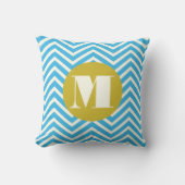 Aqua Yellow Ivory Monogram Modern Zig Zag Pillow Kussen (Voorkant)