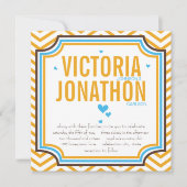 Aqua Yellow Modern Zig Zag Typografie Huwelijk Kaart (Voorkant)