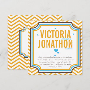 Aqua Yellow Modern Zig Zag Typografie Huwelijk Kaart