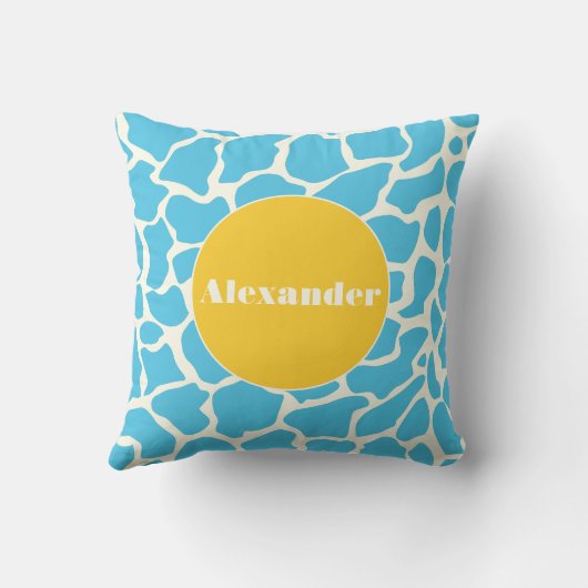 Aqua Yellow Monogram Giraffe Pattern Pillow Kussen (Achterkant)