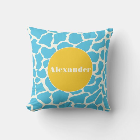 Aqua Yellow Monogram Giraffe Pattern Pillow Kussen (Voorkant)