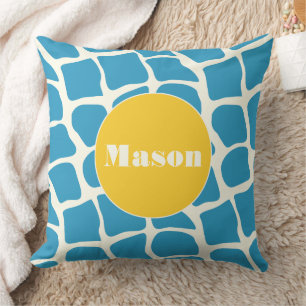 Aqua Yellow Monogram Giraffe Pattern Pillow Kussen