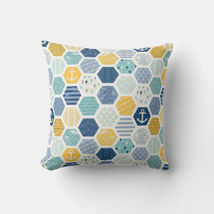 Aqua Yellow Nautical Coastal Tegels Pattern Buitenkussen