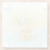 Aqua Yellow Pineapple Gold Dream Glitz Glazen Onderzetter (Achterkant)