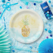 Aqua Yellow Pineapple Gold Dream Papieren Bordje (Feest)