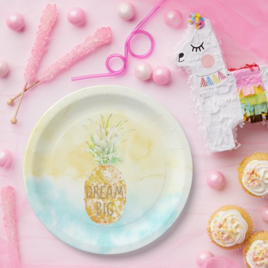 Aqua Yellow Pineapple Gold Dream Papieren Bordje (Feest)