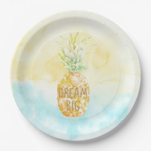 Aqua Yellow Pineapple Gold Dream Papieren Bordje (Voorkant)