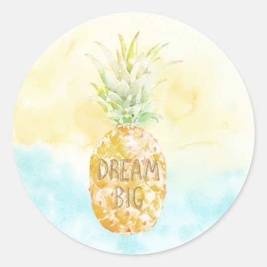 Aqua Yellow Pineapple Gold Dream Ronde Sticker (Voorkant)