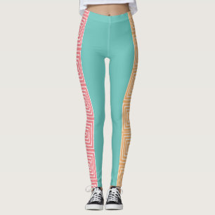 Aqua Yellow Pink en White Maze African Mud Cloth Leggings
