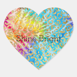 Aqua Yellow Red Tie Dye Gold Glam Luipaard Print Hart Sticker