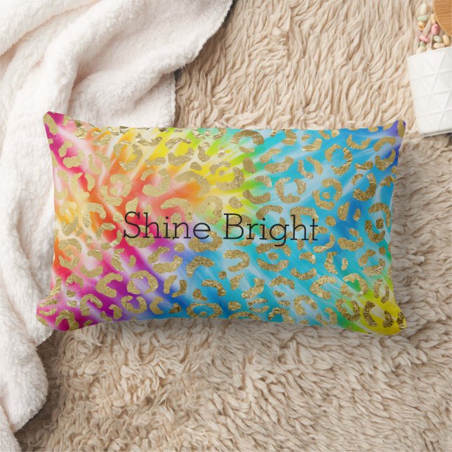 Aqua Yellow Red Tie Dye Gold Glam Luipaard Print Kussen (Deken)