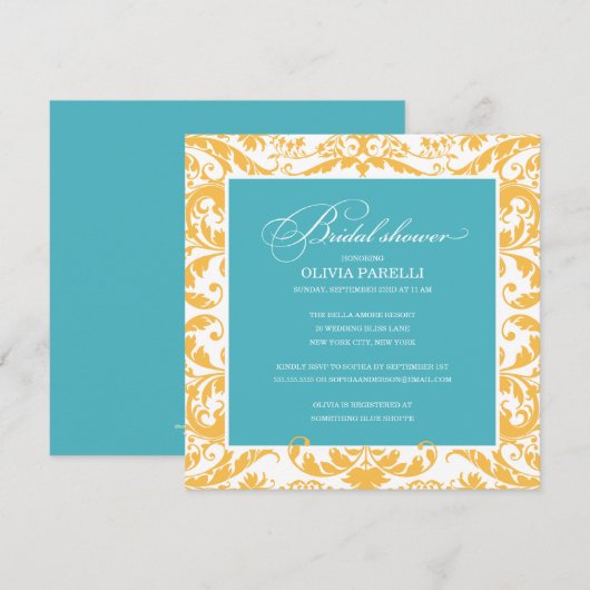 AQUA & YELLOW SHOWER | VRIJGEZELLENFEEST INVITE KAART (Voorkant / Achterkant)