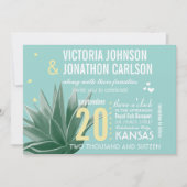 Aqua Yellow Succulent ModernTypography Wedding Kaart (Voorkant)