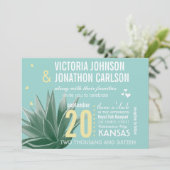 Aqua Yellow Succulent ModernTypography Wedding Kaart (Staand voorkant)
