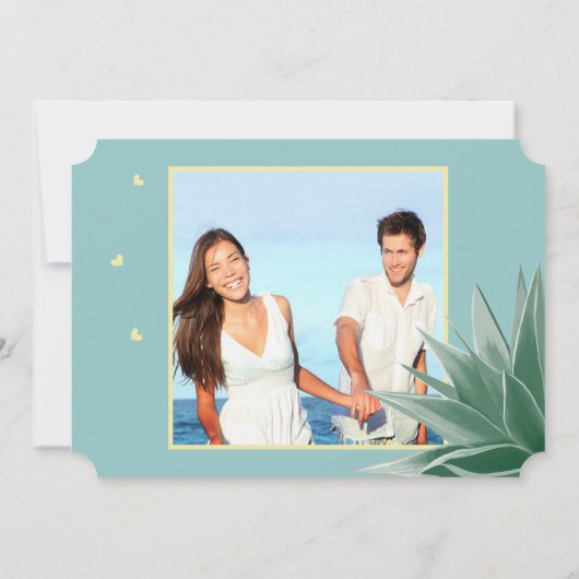 Aqua Yellow Succulent Typography Wedding Kaart (Achterkant)