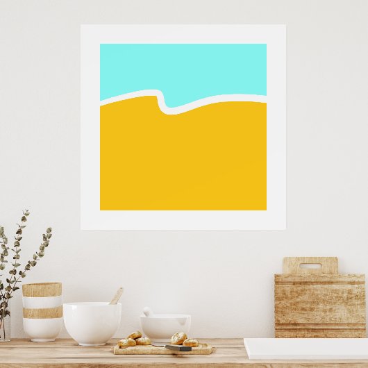 Aqua Yellow Wave Color Block Poster (Keuken)