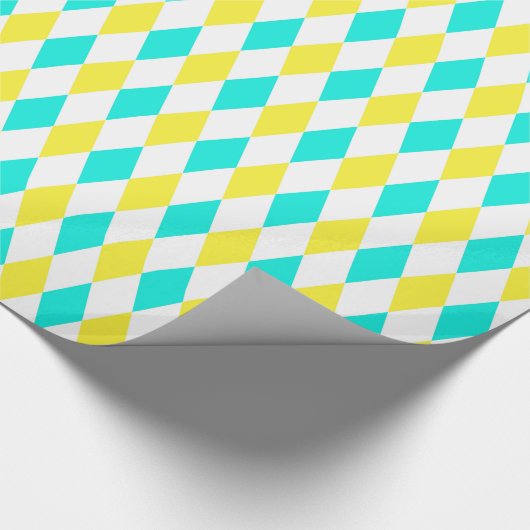Aqua Yellow White Harlequin Diamond Pattern Cadeaupapier (Hoek)
